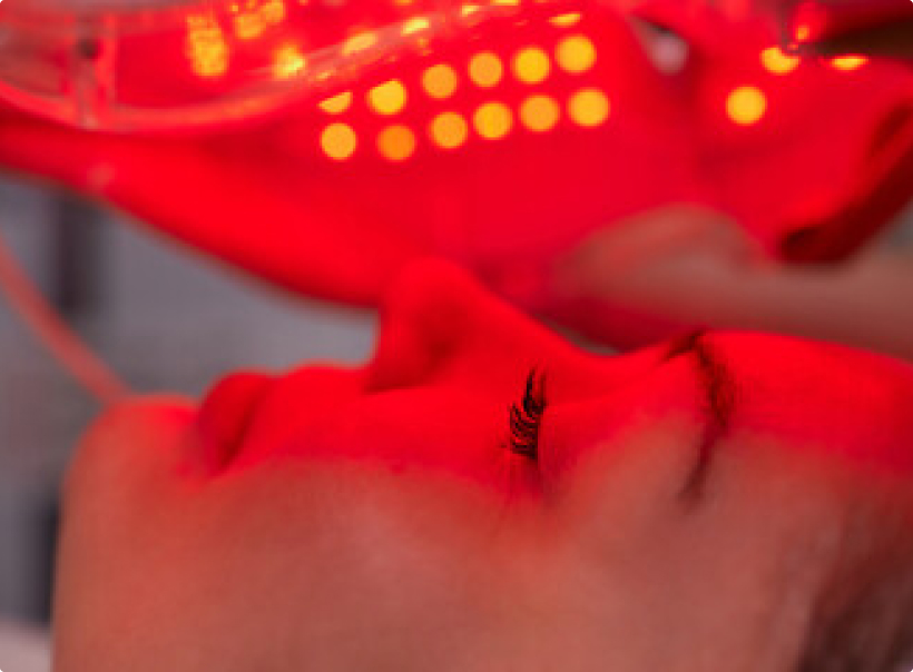 Medical facial treatment red light therapy applied on the face