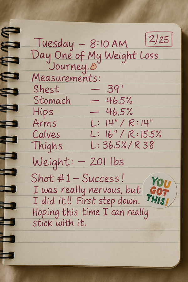 Semaglutide GLP-1 measurements diary before shot 1