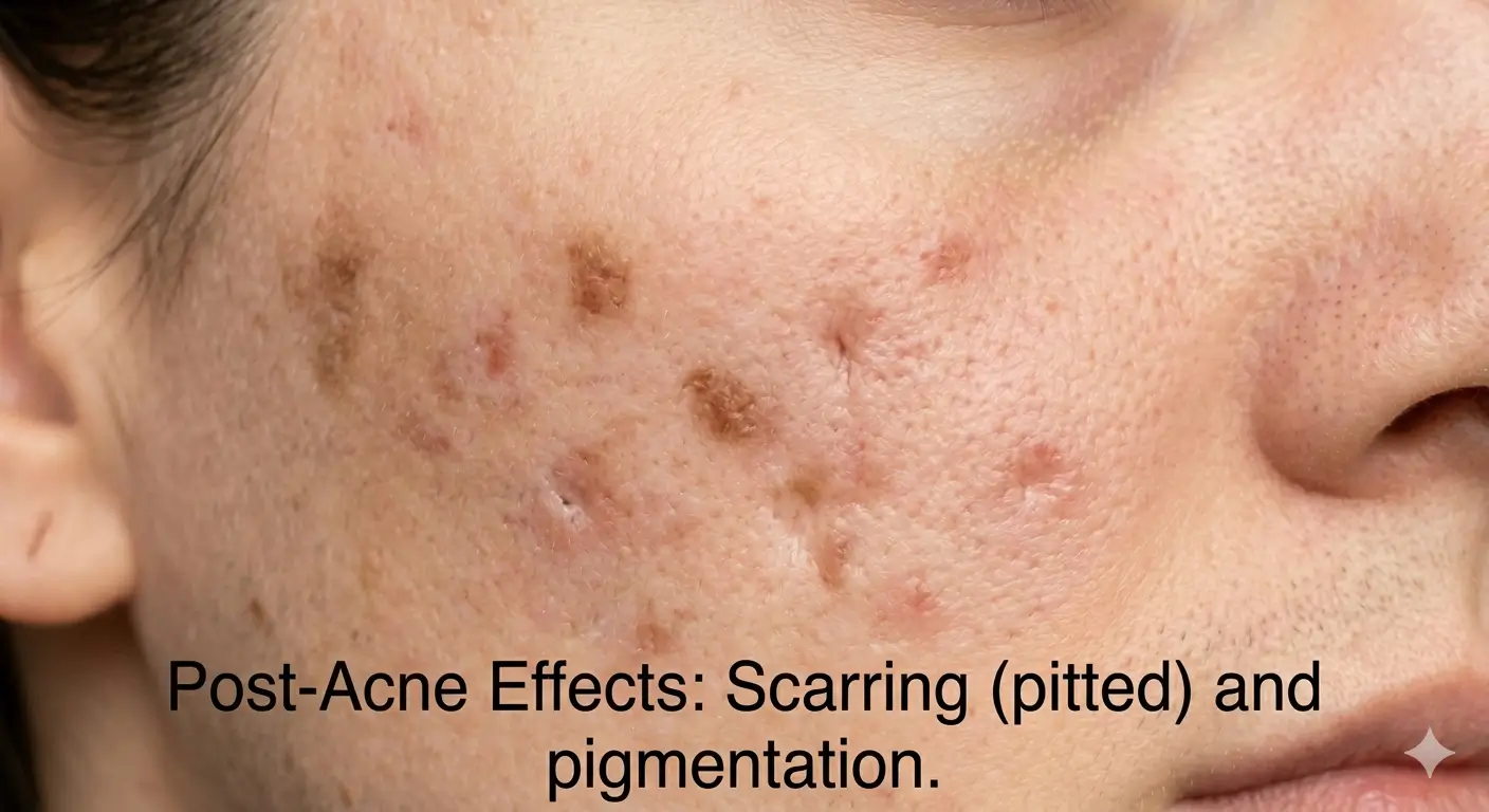 Post-acne effects- Scarring (pitted) and pigmentation. BodyTonic Medspa. Cleveland. Ohio